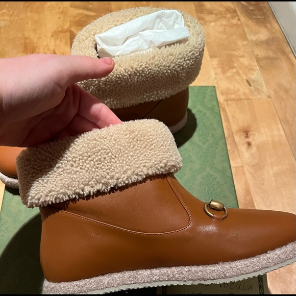 GUCCI Women’s Wool Leather brown Ankle Boots Size 39/9 - Picture 4 of 7